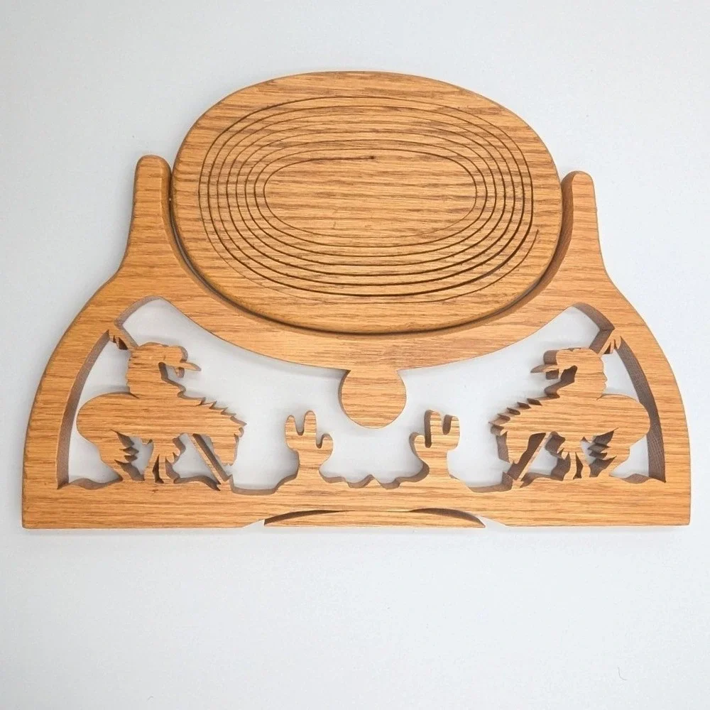 Unbranded Collapsible Wood Fruit Basket Brown Oak Western Bronco Design OS